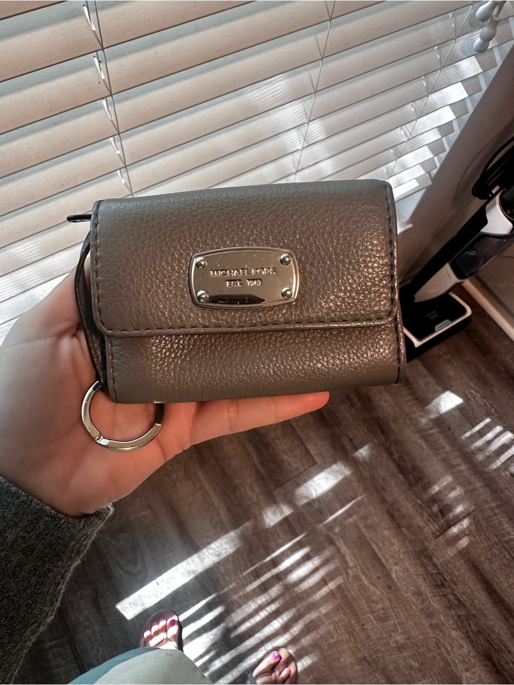 Michael Kors Pebbled Gray Leather Key Pouch